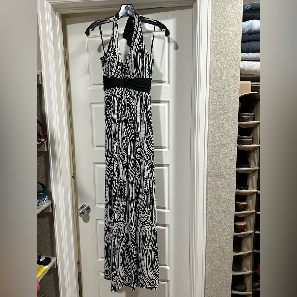 Rhapsody Black & White Paisley Halter Maxi Dress Size L